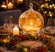 moderne juledekoration i glas med fyrfadslys